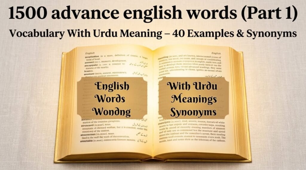 Advanced English Words with Urdu Meaning | free pDF Download 5 1500 advance english words Part 1 with Urdu Meaning, Synonyms, and Examples