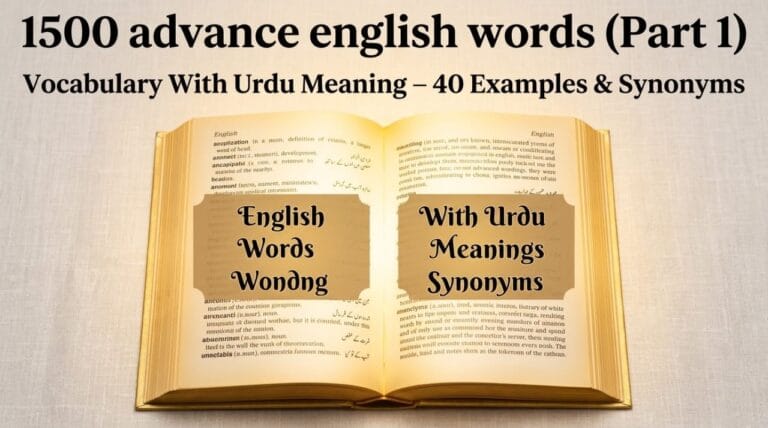 1500 advance english words Part 1 with Urdu Meaning, Synonyms, and Examples