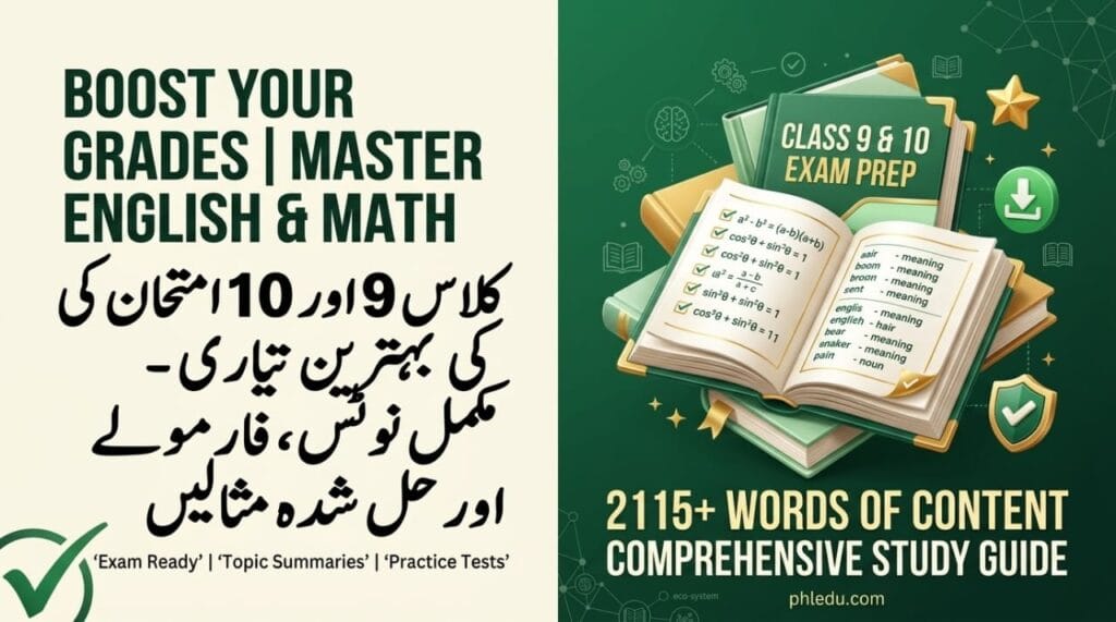 ​Class 9 & 10 Exam Prep: English Vocabulary & Math Formulas | کلاس 9 اور 10 امتحان کی بہترین تیاری - مکمل نوٹس، فارمولے اور حل شدہ مثالیں
