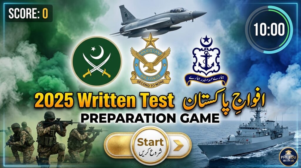 Pak Army Written Test MCQs 2025 Online Preparation Game by PHL EDU WITH AI