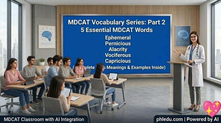 MDCAT Vocabulary Part 2: Ephemeral, Pernicious, Alacrity, Vociferous, Capricious with Urdu Meanings
