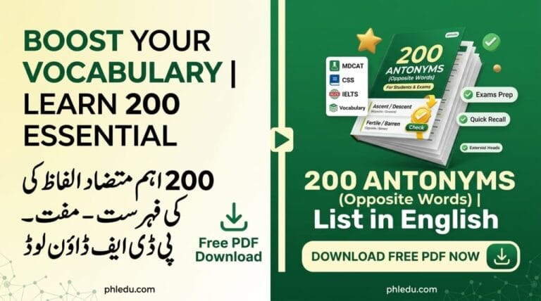 ​200 Antonyms (Opposite Words) List in English - Free PDF Download | 200 اہم متضاد الفاظ کی فہرست - مفت پی ڈی ایف