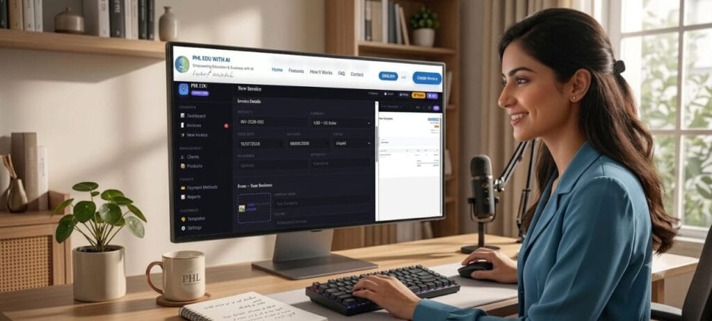 Free Online Invoice Generator dashboard layout by PHL EDU WITH AI