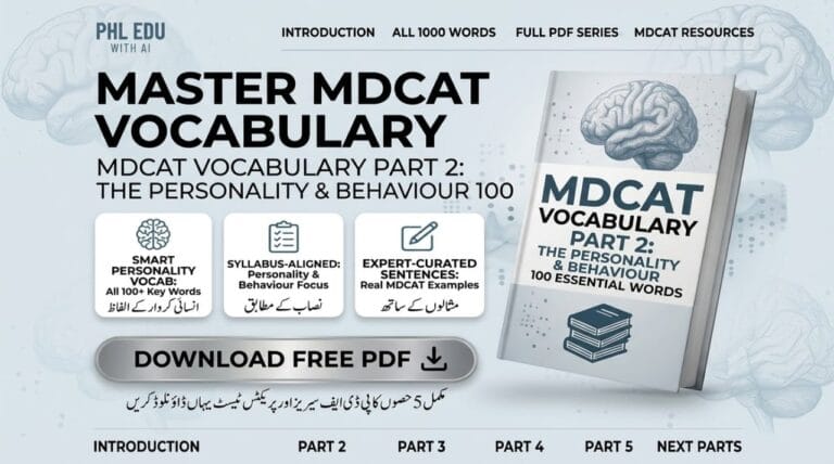 MDCAT Vocabulary Part 2 personality words list PDF free download phledu