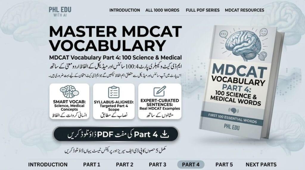 MDCAT Vocabulary Part 4 science and medical words list PDF free download phledu