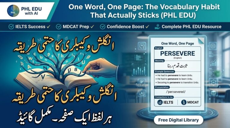 One Word One Page English Vocabulary Guide for IELTS and MDCAT by PHL EDU WITH AI